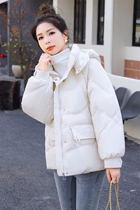 时尚连帽羽绒服女中长款2024冬季新款收腰显瘦加厚保暖白鸭绒外套图片