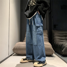 复古美式水洗做旧阔腿裤直筒宽松牛仔裤男N0603-P45，男装牛仔裤，星座308B-1