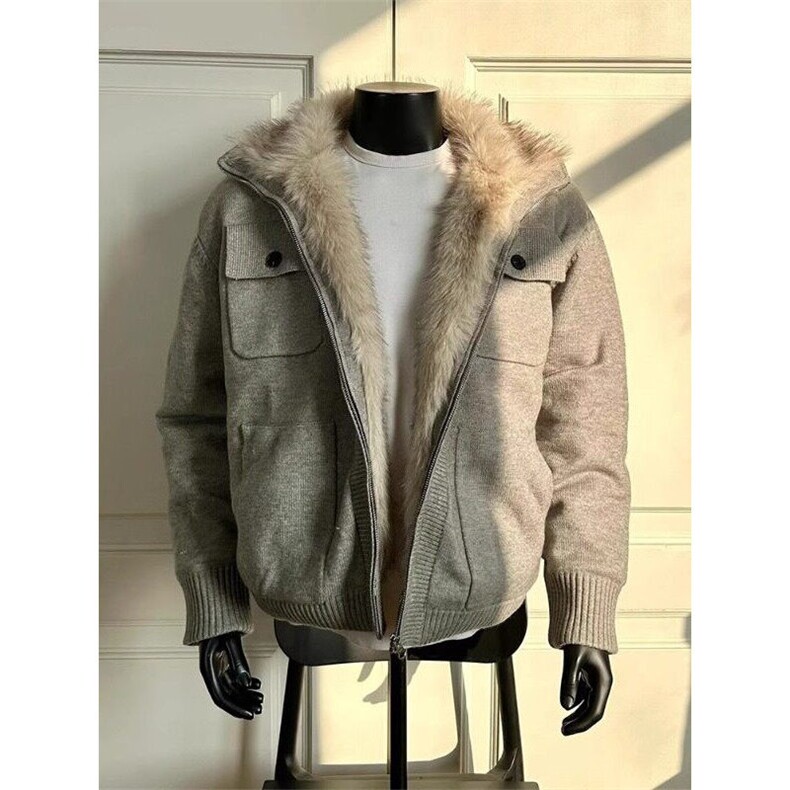 美式cleanfit座山雕毛衣男女秋冬季加厚保暖棉服针织开衫毛领外套,男装针织衫/毛衣,星座506A