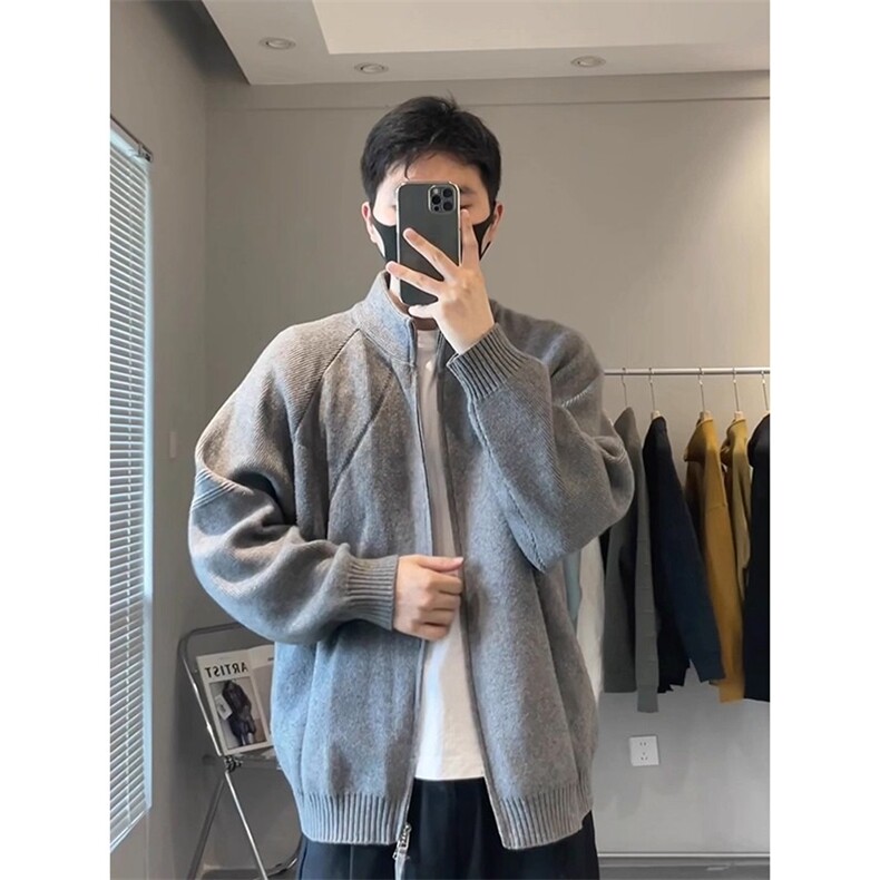 1506-1/ZL1021/P62费岛灰色高领开衫毛衣慵懒高级感美式复古男女，男装针织衫/毛衣，星座1506-1