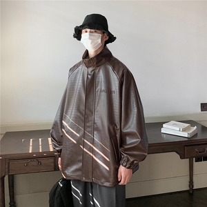 美式港风钢印夹克大码M-5XL皮衣鳄鱼纹情侣皮衣男外套JK8749P90控图片