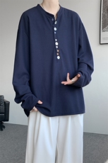8XL-M慵懒肌理感华夫格廓形云母贝纽扣长袖T恤打底长袖CX3006P48，男装T恤，电商D206-1