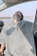 特批P40无差价夏季时尚高克重半拉链休闲纯棉大码短袖T恤男T5136，男装T恤，电商A001