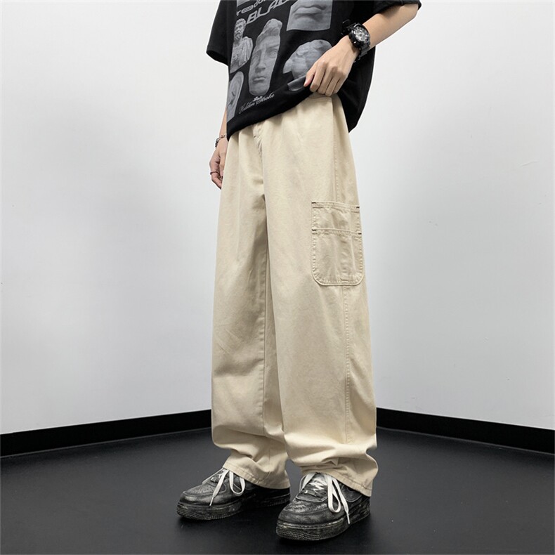 港风夏款男工装裤大口袋织带宽松阔腿直筒休闲长裤h430P42，男装工装外套，星座1013-1