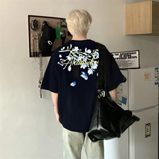 万针全刺绣解构设计260克重磅双纱纯棉高品质美式高街短袖T恤特35，男装T恤，电商A486-1