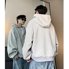 廓形灰色连帽开衫卫衣秋冬季情侣铆钉点缀拉链夹克外套jJK800-P78，男装夹克，电商C307