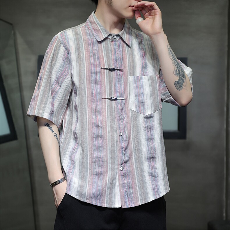 新中式金属扣风潮T恤短袖民族服饰刺绣时尚提花T2422-P65,男装T恤,电商A227