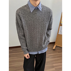 日系复古麻花毛衣慵懒风圆领针织衫情侣外套5Q1144-TP5098，男装针织衫/毛衣，电商A102