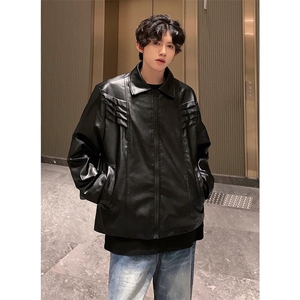 白色短款垫肩外套男款夏季薄款鲨鱼鳍皮衣痞帅高级感解构翻领夹克图片