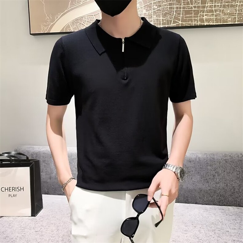 男纯色短袖时尚2023POLO衫百搭半拉链气质夏季新款标准潮S317,男装T恤,星座1116A-2（原606A-1）