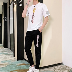 夏季新款休闲运动潮流短袖长裤两件套冰丝凉爽大码套装T738-P60，男装套装，星座1206（原A206）