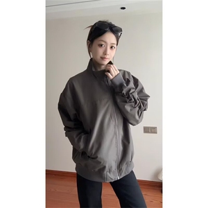 抖音得物美式潮休闲夹克春季立领纯色复古工装加厚棉服外套AMY01