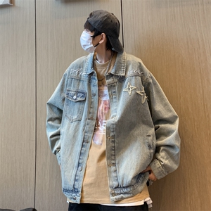 港风水洗牛仔外套男秋季ins夹克百搭宽松牛仔衣1242-P65图片
