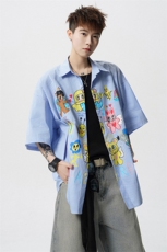 CS1128-P60控98高品质夏季新款设计感大码冰丝短袖情侣衬衫，男装衬衫，电商A059