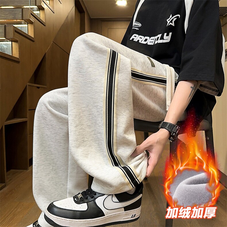 直筒裤男冬季美式条纹休闲裤宽松百搭阔腿运动裤D015-P45加绒P50图片