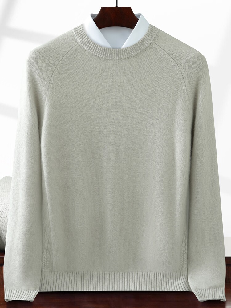 2025年秋季新款男士纯色加厚针织羊绒毛衣时尚休闲通勤，男装羊绒套衫，绒创羊绒