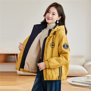 现货2025冬装新款加绒加厚休闲精品女装棉衣棉服连帽派克服图片