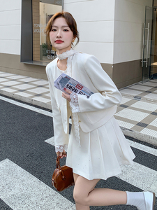 小香风短裙套装女春2025秋季新款超火韩系穿搭时尚气质西装百褶裙图片
