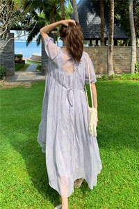 法式气质紫色长袖连衣裙女夏季2025新款小个子海边度假茶歇裙子图片
