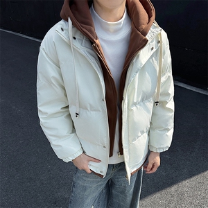 撞色连帽冬季假两件棉服情侣款保暖棉衣宽松袄子D4134-TP75不图片