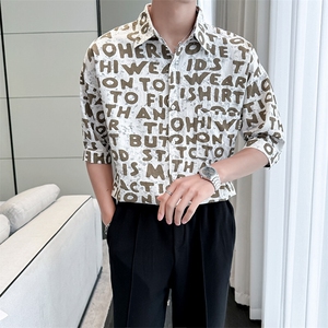 2025春季新款衬衫 男士夏季七分袖衬衫印花棉质上衣男901-C39P58图片