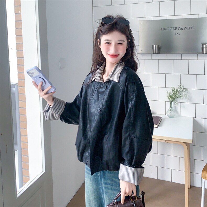 新品大货好数据假两件蛋白皮衣外套6839-P165控268,女装短外套,2C196