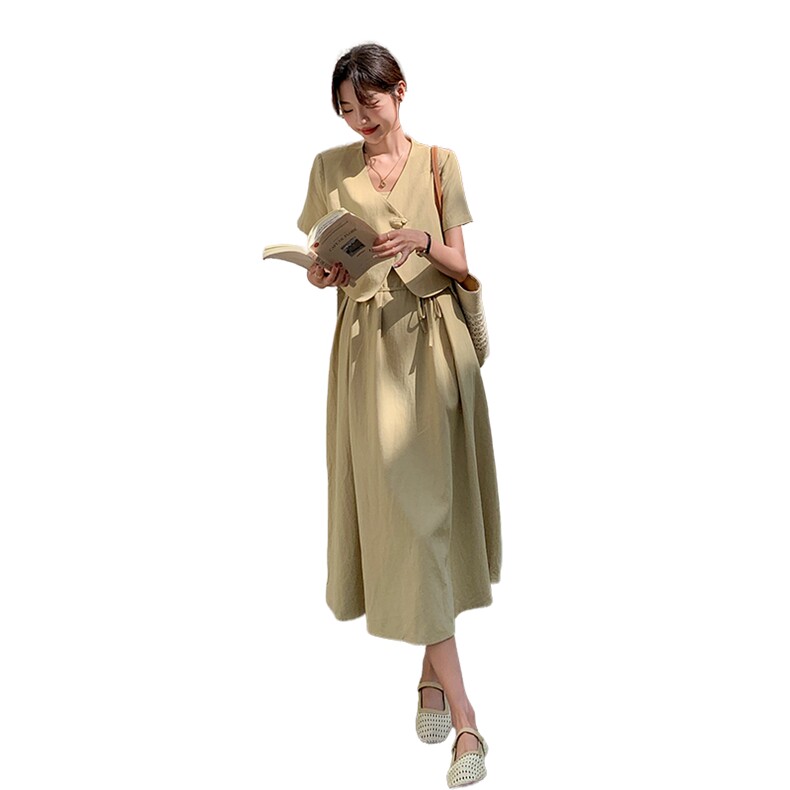 现货！薄款短袖西装吊带连衣裙两件套长裙套装5055P155K228,女装套装/套裙,2C166