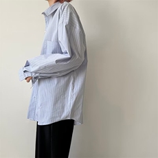 复古清新条纹衬衫长袖春夏宽松休闲中性无性别男女同款衬衣外套，男装衬衫，星座506A