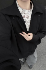 潮流男士花卉印花领翻领假两件休闲长袖衬衫上衣男潮特P52，男装衬衫，电商B319
