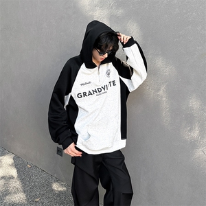 秋季宽松休闲拼接POLO套头卫衣潮外套XZ808B-WH085-P50图片