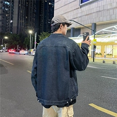 牛仔外套男士韩版潮流高街帅立领宽松2024秋冬季ins夹克W5857-P72，男装夹克，星座412-3