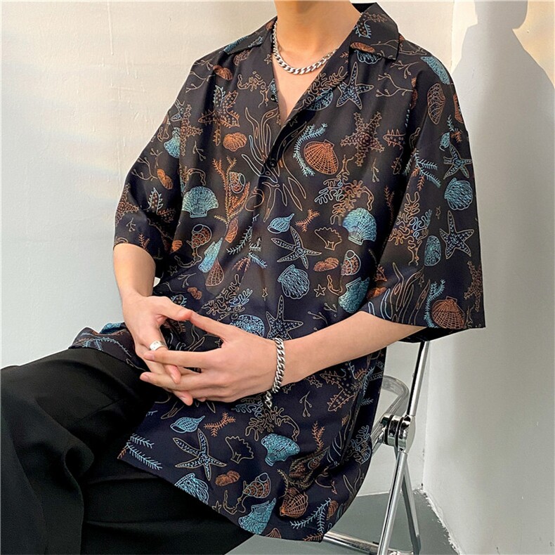 夏季五分袖潮牌宽松垂感面料男式痞帅衬衫男百搭防晒服外套夹克,男装衬衫,星座301D-5(原星座1415）