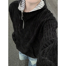 WY10183-特P52加绒特P62雪尼尔撞色连帽卫衣鱼骨纹重磅大码外套，女装短外套，电商A059