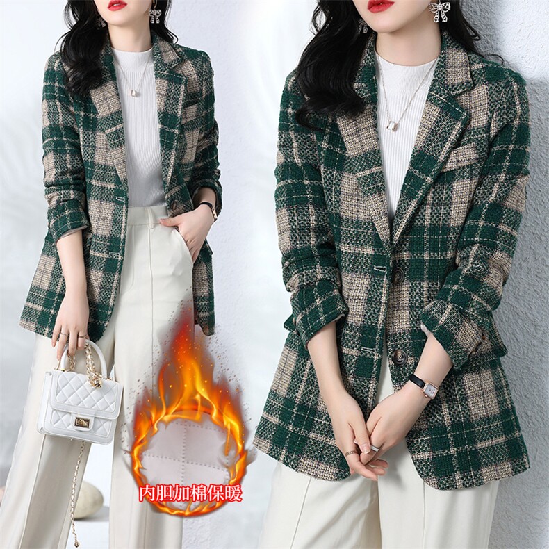清仓专柜撤回尾单女秋装格子西装外套小香风高端休闲毛呢西服，女装西装，韩然一族