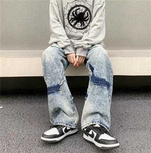 高街美式个性牛仔裤男女春秋直筒潮牌水洗复古宽松牛仔裤N072-P70图片