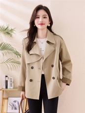 松弛感秋季简约撞色袖子洋气减龄宽松版休闲纯色气质风衣通勤外套，女装风衣，木橙西子