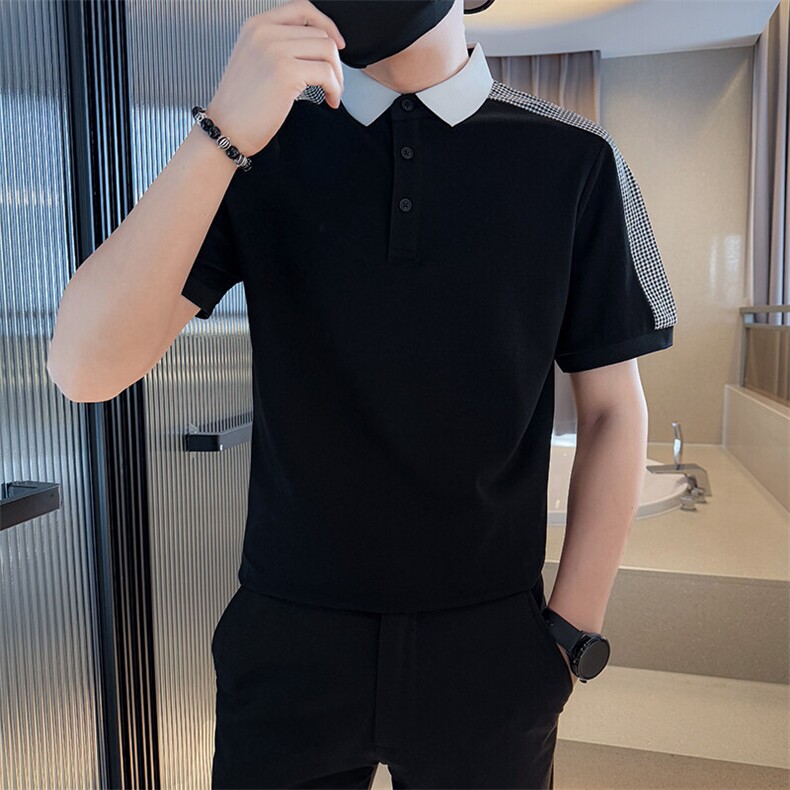2025夏季数据款新款短袖T恤千鸟格织带设计翻领Polo衫B9713-P48,男装T恤,电商D342