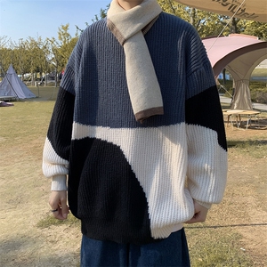 撞色毛衣男2023秋冬小众潮牌针织衫慵懒风线衣宽松外套 M1067-P40图片