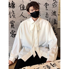2025新款雪纺垂感可拆卸领带设计宽松长袖衬衫定制印字美发工作服，男装衬衫，星座506A