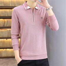 秋季韩版长袖商务polo衫男棉拉链卫衣男翻领衬衫领卡其色9662P37，男装Polo衫，星座1207