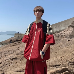 美式复古休闲运动服套装男女夏季校园风宽松炸街两件套TZ12-P52图片