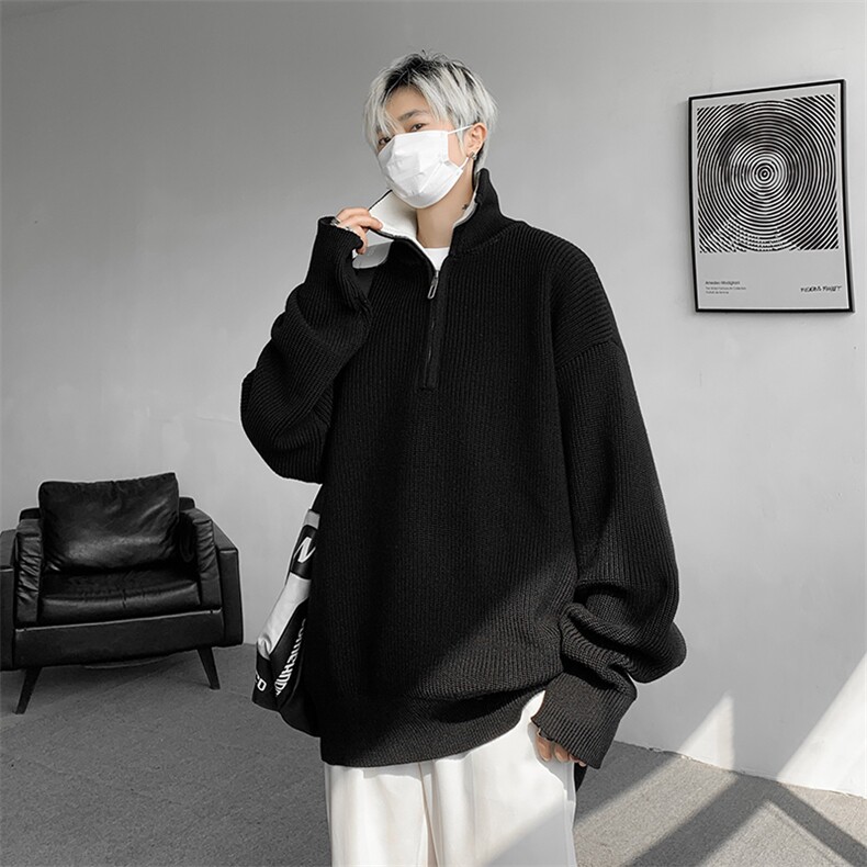 8XL-M立领半拉链毛衣男大码慵懒风宽松日系针织衫外套MY19002P78图片