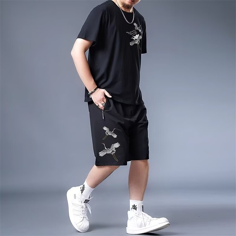 大码短袖套装男加肥加大春夏季胖子半袖t恤七分裤肥佬宽松两件套,男装牛仔裤,星座1210-1