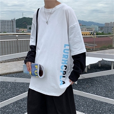原宿风假两件长袖t恤ins超火宽松韩版设计感小众打底衫T697-P28，男装T恤，星座512-2