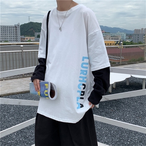 原宿风假两件长袖t恤ins超火宽松韩版设计感小众打底衫 T697-P28图片