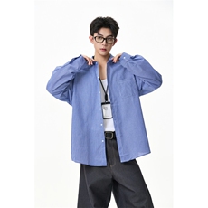 全棉蓝格复古宽松休闲衬衣C6206-特P40-控79，男装衬衫，星座609