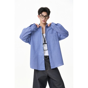 全棉蓝格复古宽松休闲衬衣 C6206-特P40-控79图片