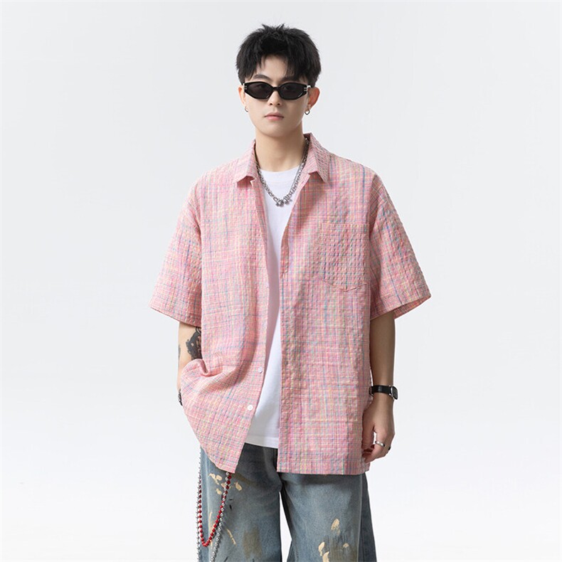 格纹泡泡纱短袖衬衫男 XH112-特p35图片