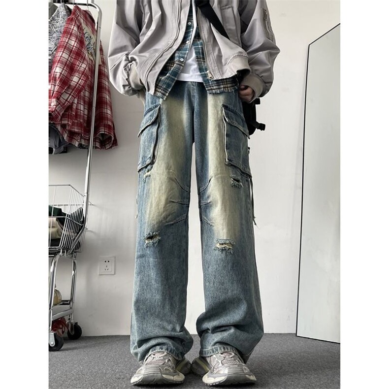 DK926-P55美式工装复古牛仔裤男新款秋冬款宽松直筒阔腿裤子男款,男装牛仔裤,星座603-2