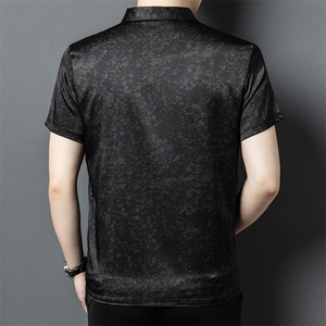 夏季男真丝POLO衫短袖T恤衫衣丝绸缎顺滑凉快高级上衣男装图片